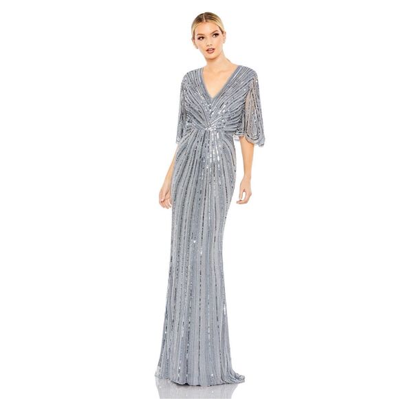 MAC DUGGAL SEQUINED V NECK CAPE SLEEVE COLUMN GOWN - Picture 1 of 11